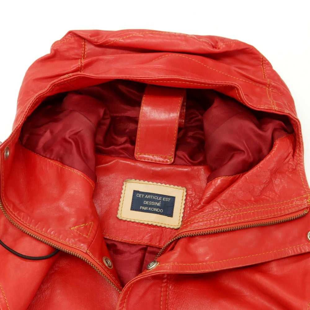 【中古】ルコンド L&amp;KONDO フーデッド レザーブルゾン レッド【 46 】【 状態ランクC 】【 メンズ 】