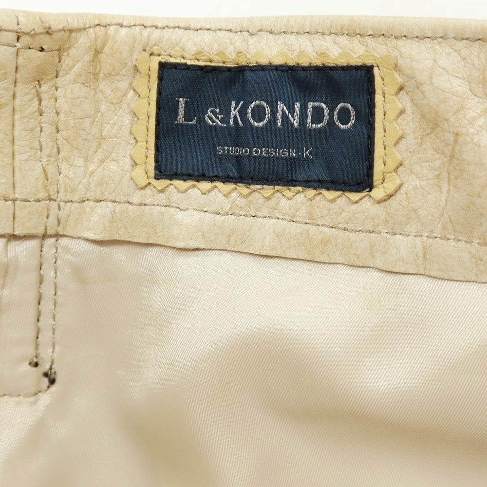 【中古】ルコンド L&amp;KONDO 牛革 ボタニカル柄 エンボスレザーパンツ ベージュxホワイト【サイズ48】【 状態ランクC 】【 メンズ 】