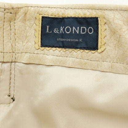 【中古】ルコンド L&amp;KONDO 牛革 ボタニカル柄 エンボスレザーパンツ ベージュxホワイト【サイズ48】【 状態ランクC 】【 メンズ 】