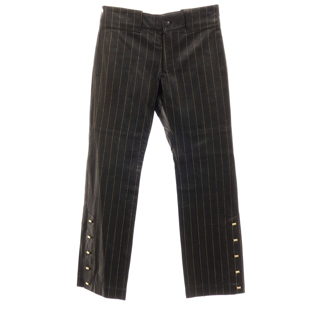 【中古】ルコンド L&amp;KONDO 羊革 ストライプ レザーステッチパンツ ブラックxゴールド【サイズ48】【 状態ランクA 】【 メンズ 】