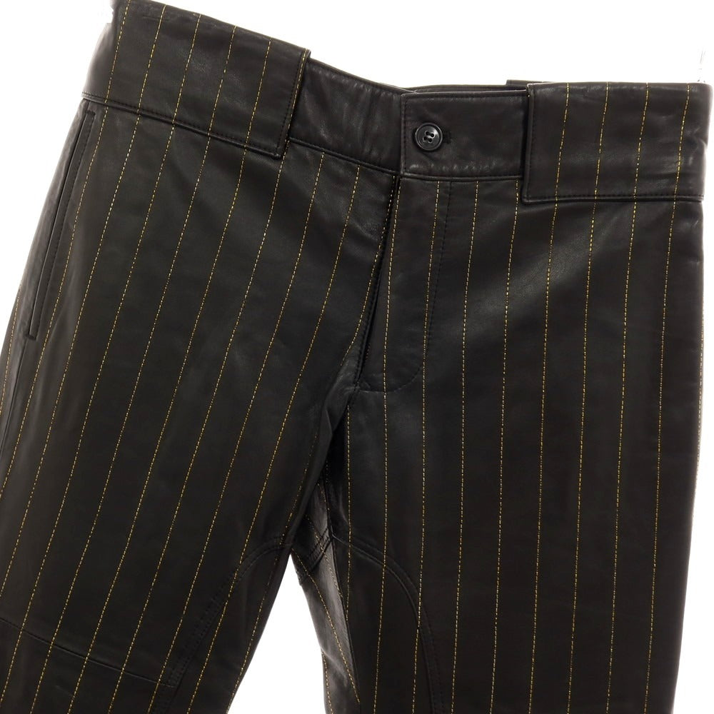 【中古】ルコンド L&amp;KONDO 羊革 ストライプ レザーステッチパンツ ブラックxゴールド【サイズ48】【 状態ランクA 】【 メンズ 】