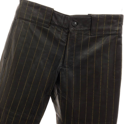 【中古】ルコンド L&amp;KONDO 羊革 ストライプ レザーステッチパンツ ブラックxゴールド【サイズ48】【 状態ランクA 】【 メンズ 】