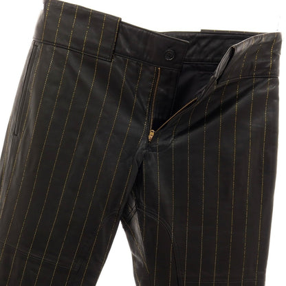 【中古】ルコンド L&amp;KONDO 羊革 ストライプ レザーステッチパンツ ブラックxゴールド【サイズ48】【 状態ランクA 】【 メンズ 】