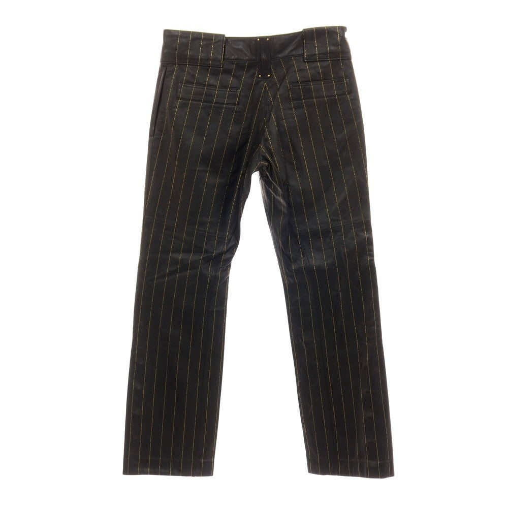 【中古】ルコンド L&amp;KONDO 羊革 ストライプ レザーステッチパンツ ブラックxゴールド【サイズ48】【 状態ランクA 】【 メンズ 】