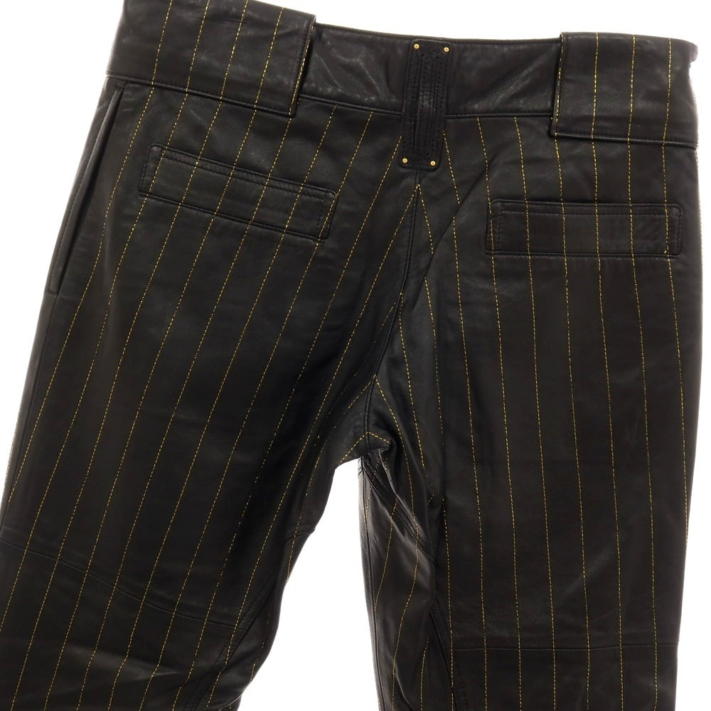 【中古】ルコンド L&amp;KONDO 羊革 ストライプ レザーステッチパンツ ブラックxゴールド【サイズ48】【 状態ランクA 】【 メンズ 】