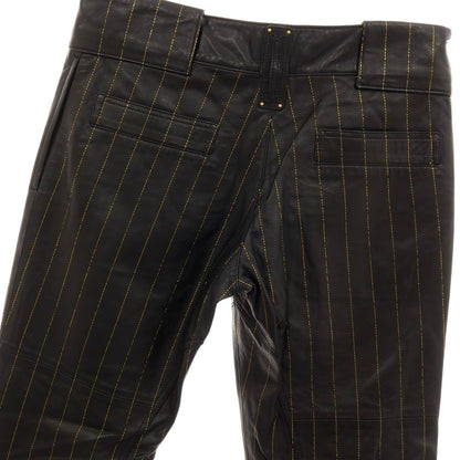 【中古】ルコンド L&amp;KONDO 羊革 ストライプ レザーステッチパンツ ブラックxゴールド【サイズ48】【 状態ランクA 】【 メンズ 】