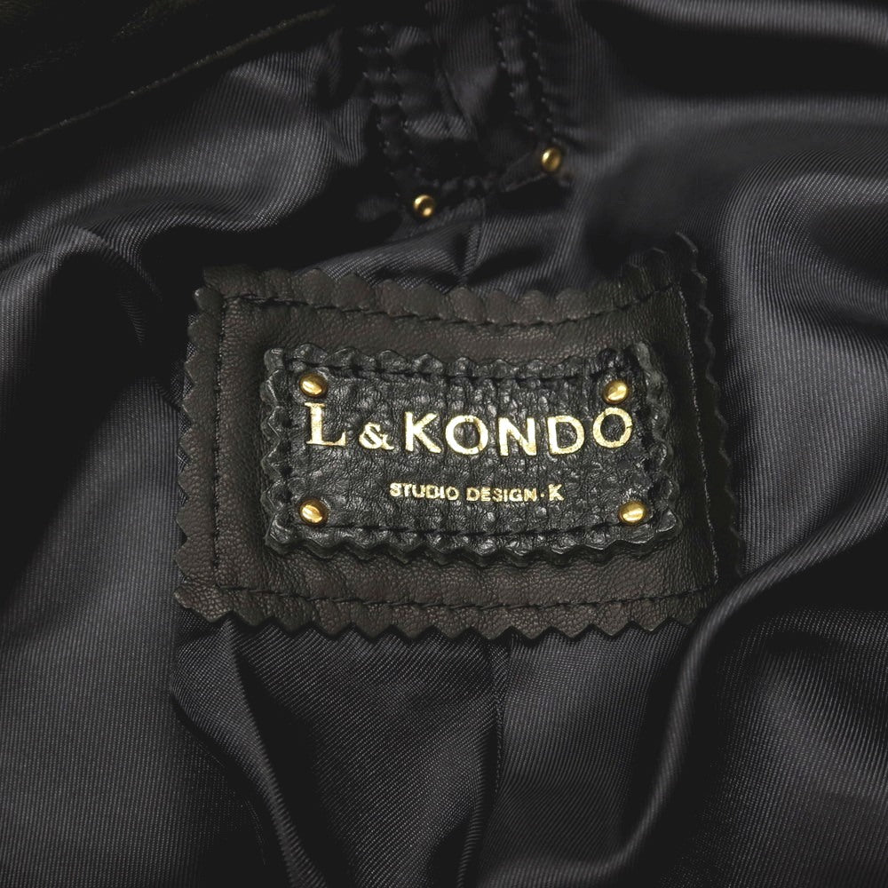 【中古】ルコンド L&amp;KONDO 羊革 ストライプ レザーステッチパンツ ブラックxゴールド【サイズ48】【 状態ランクA 】【 メンズ 】