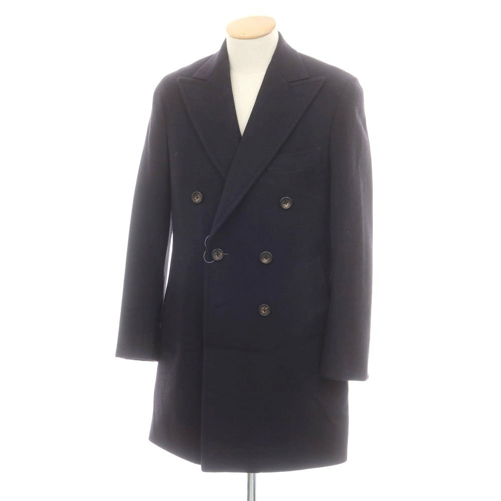 【中古】アザブテーラー azabu tailor カシミヤ混ウール ヘリンボーン織り ダブルブレストコート ネイビー【 42 】【 状態ランクB 】【 メンズ 】