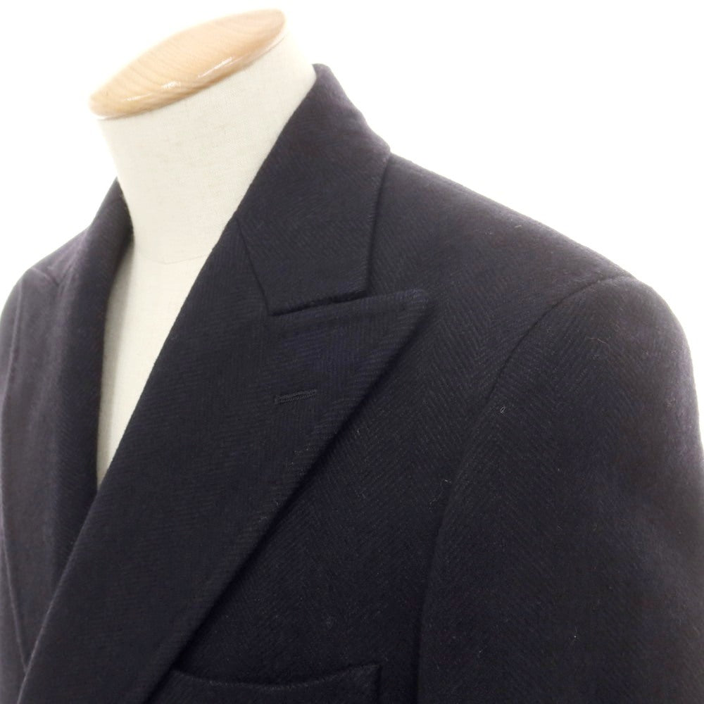 【中古】アザブテーラー azabu tailor カシミヤ混ウール ヘリンボーン織り ダブルブレストコート ネイビー【 42 】【 状態ランクB 】【 メンズ 】