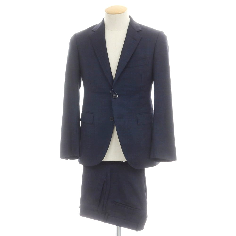 【中古】アザブテーラー azabu tailor ウール チェック 2つボタンスーツ ネイビー系【 上40/下76 】【 状態ランクB 】【 メンズ 】 [CPD]