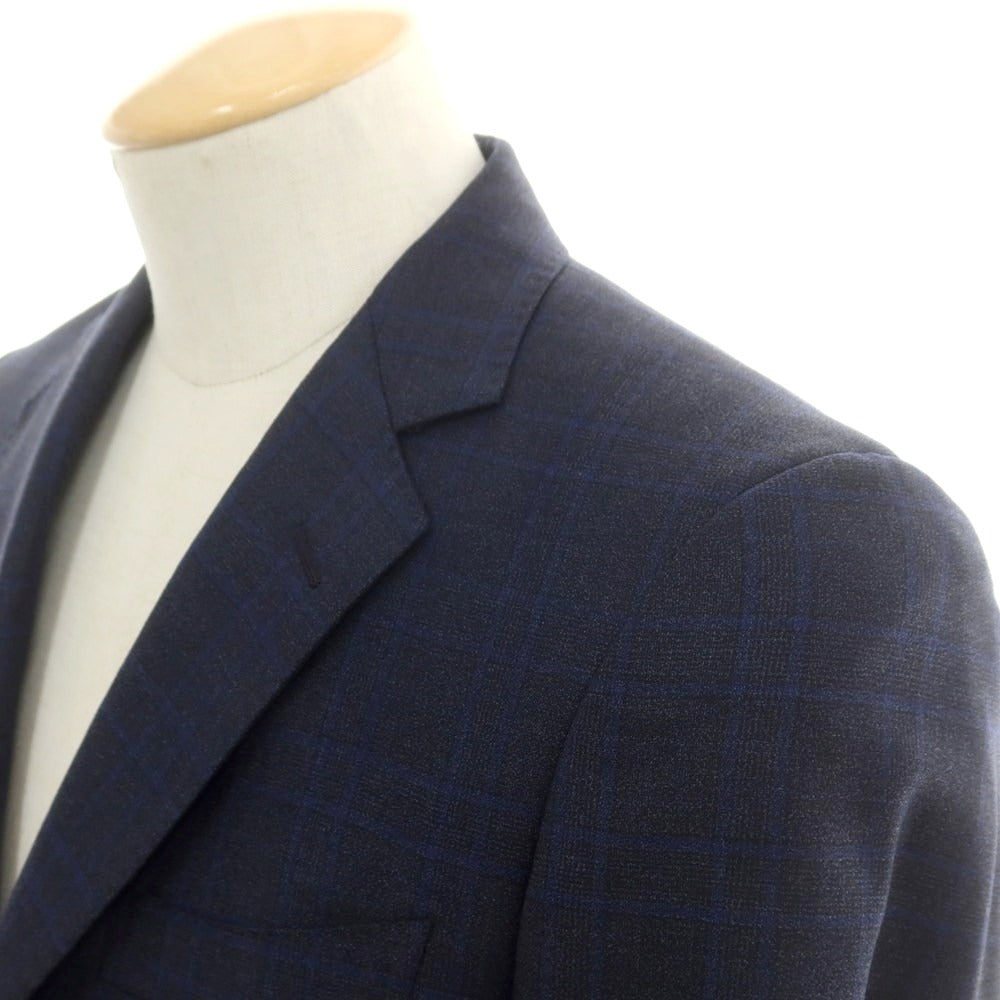 【中古】アザブテーラー azabu tailor ウール チェック 2つボタンスーツ ネイビー系【 上40/下76 】【 状態ランクB 】【 メンズ 】 [CPD]