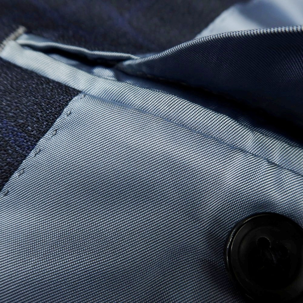 【中古】アザブテーラー azabu tailor ウール チェック 2つボタンスーツ ネイビー系【 上40/下76 】【 状態ランクB 】【 メンズ 】 [CPD]