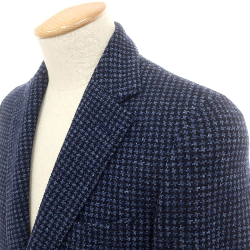 【中古】アザブテーラー azabu tailor ウールコットンジャージー ハウンドトゥース柄 テーラードジャケット ネイビー【 42 】【 状態ランクA 】【 メンズ 】