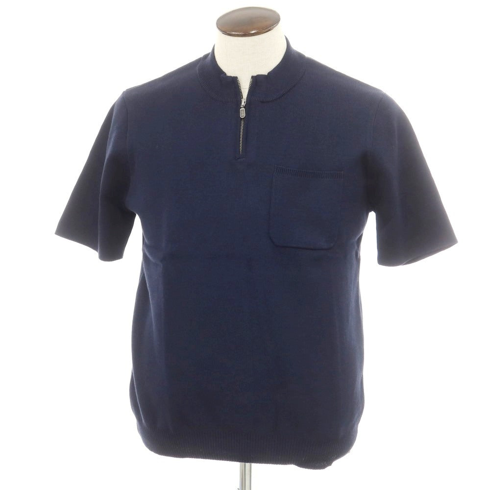 [Used] [Unused] Nano Universe Cotton Polyester Half Zip Washable Short Sleeve Pullover Knit Navy [L] [Condition Rank S] [Men&