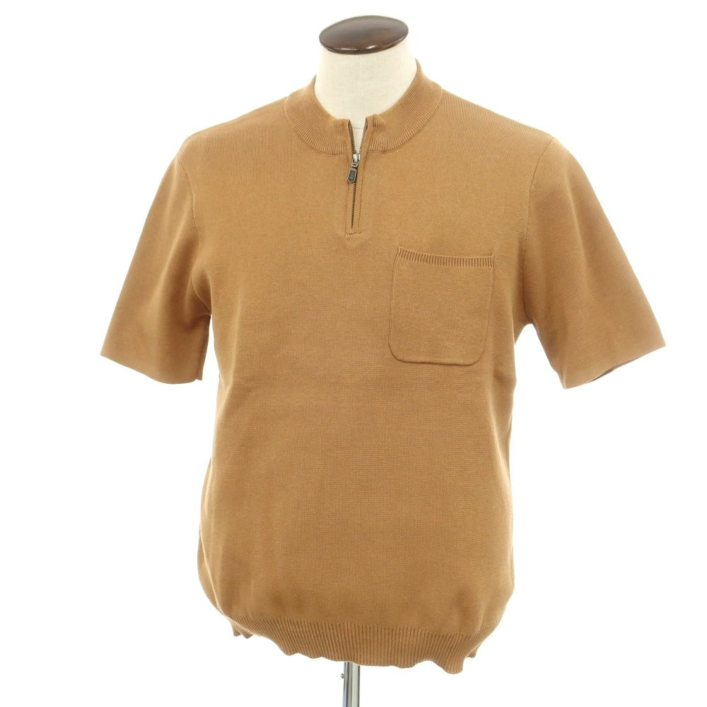 [Used] [Unused] Nano Universe Cotton Polyester Half Zip Washable Short Sleeve Pullover Knit Camel [L] [Condition Rank S] [Men&