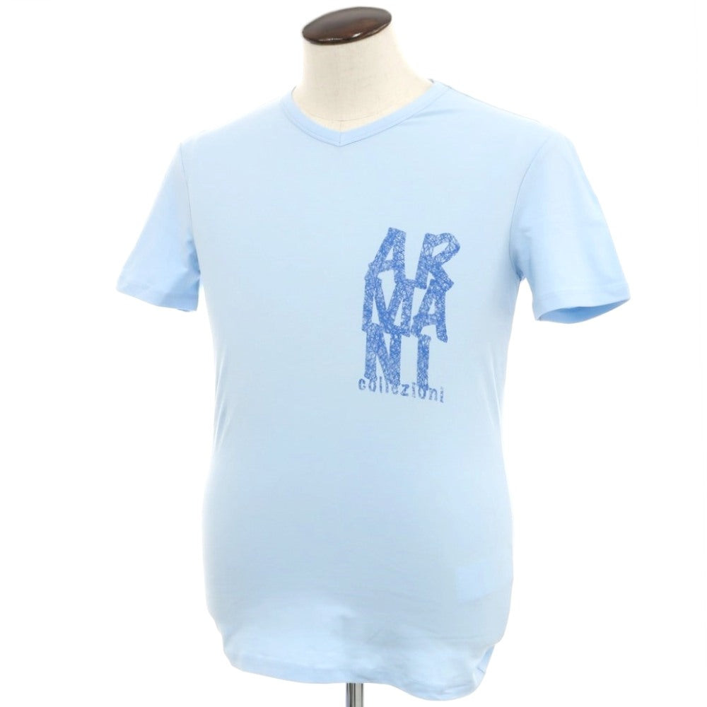 【中古】【未使用】アルマーニ コレッツォーニ ARMANI COLLEZIONI ストレッチ コットン Vネック 半袖Ｔシャツ ライトブルー【 L 】【 状態ランクS 】【 メンズ 】 [EPD]