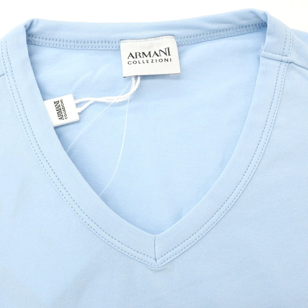 【中古】【未使用】アルマーニ コレッツォーニ ARMANI COLLEZIONI ストレッチ コットン Vネック 半袖Ｔシャツ ライトブルー【 L 】【 状態ランクS 】【 メンズ 】 [EPD]