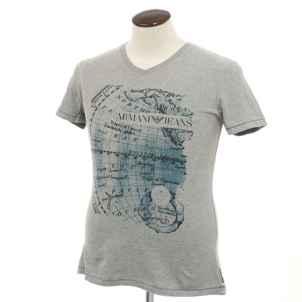 [Used] [Unused] ARMANI JEANS Distressed Cotton V-neck Short Sleeve T-shirt Gray [L] [Condition Rank S] [Men&