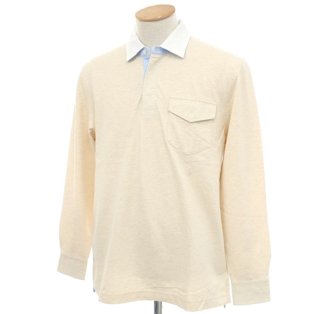 【中古】【未使用】ブルックスブラザーズ Brooks Brothers コットンリネン 長袖ポロシャツ ベージュxホワイト【 S 】【 状態ランクS 】【 メンズ 】 [EPD]