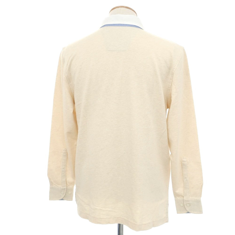 【中古】【未使用】ブルックスブラザーズ Brooks Brothers コットンリネン 長袖ポロシャツ ベージュxホワイト【 S 】【 状態ランクS 】【 メンズ 】 [EPD]