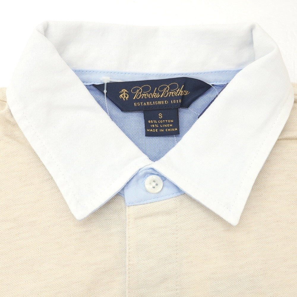 【中古】【未使用】ブルックスブラザーズ Brooks Brothers コットンリネン 長袖ポロシャツ ベージュxホワイト【 S 】【 状態ランクS 】【 メンズ 】 [EPD]
