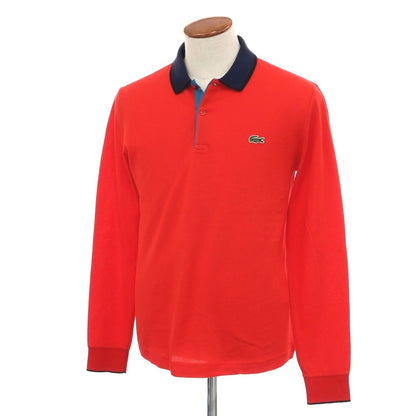 【中古】【未使用】ラコステ LACOSTE コットン 鹿の子 長袖ポロシャツ レッドxネイビー【 4 】【 状態ランクS 】【 メンズ 】
