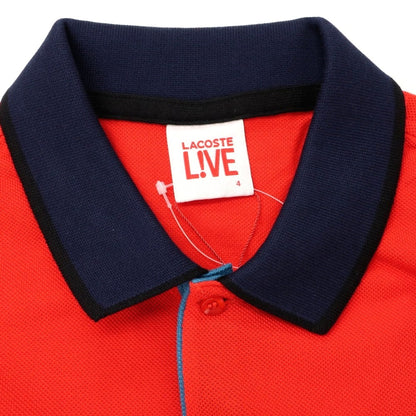 【中古】【未使用】ラコステ LACOSTE コットン 鹿の子 長袖ポロシャツ レッドxネイビー【 4 】【 状態ランクS 】【 メンズ 】