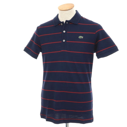 【中古】【未使用】ラコステ LACOSTE コットン ボーダー 半袖ポロシャツ ネイビーxレッド系【 3 】【 状態ランクS 】【 メンズ 】