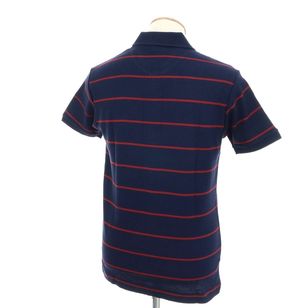 【中古】【未使用】ラコステ LACOSTE コットン ボーダー 半袖ポロシャツ ネイビーxレッド系【 3 】【 状態ランクS 】【 メンズ 】