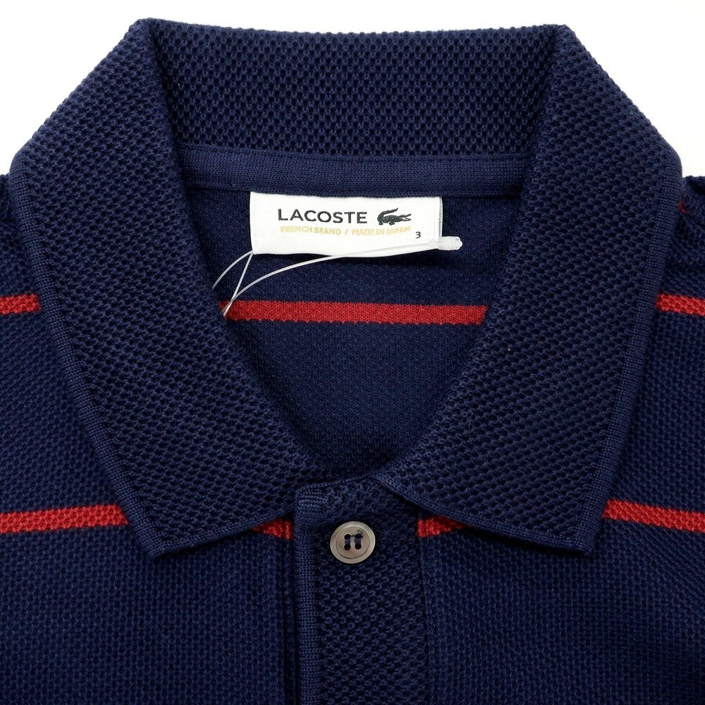 【中古】【未使用】ラコステ LACOSTE コットン ボーダー 半袖ポロシャツ ネイビーxレッド系【 3 】【 状態ランクS 】【 メンズ 】