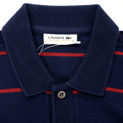 【中古】【未使用】ラコステ LACOSTE コットン ボーダー 半袖ポロシャツ ネイビーxレッド系【 3 】【 状態ランクS 】【 メンズ 】