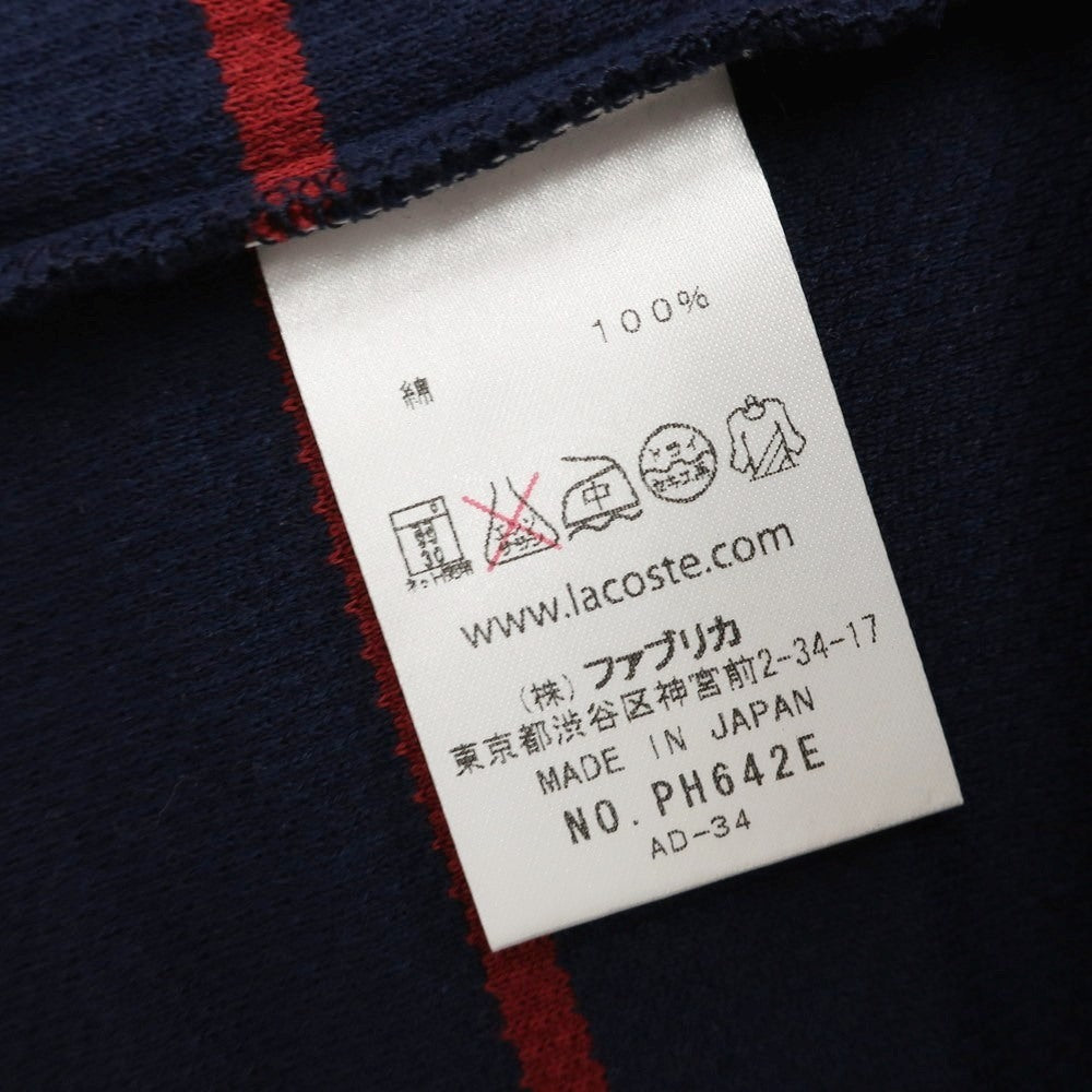 【中古】【未使用】ラコステ LACOSTE コットン ボーダー 半袖ポロシャツ ネイビーxレッド系【 3 】【 状態ランクS 】【 メンズ 】