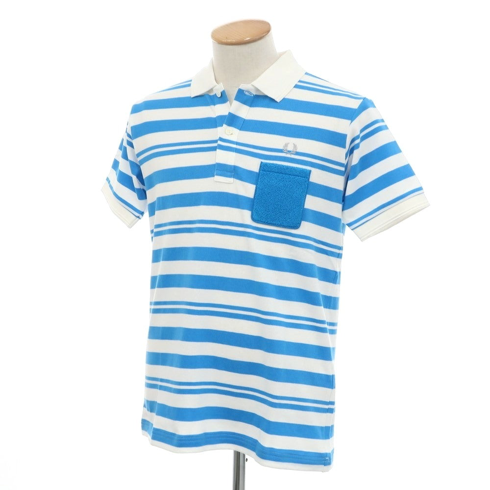 【中古】【未使用】フレッドペリー FRED PERRY コットン 鹿の子 ボーダー 半袖ポロシャツ ホワイトxライトブルー【 S 】【 状態ランクS 】【 メンズ 】 [APD]