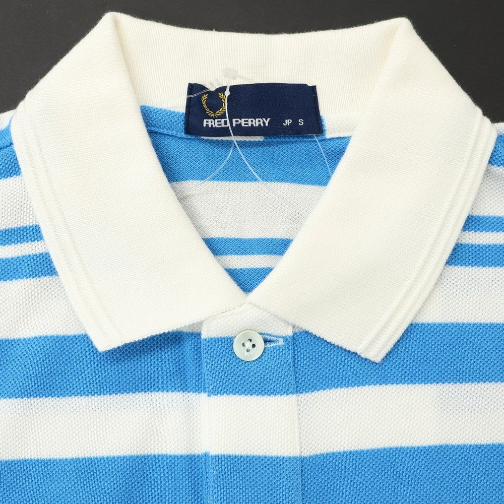 【中古】【未使用】フレッドペリー FRED PERRY コットン 鹿の子 ボーダー 半袖ポロシャツ ホワイトxライトブルー【 S 】【 状態ランクS 】【 メンズ 】 [APD]