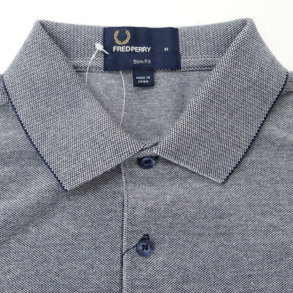 【中古】【未使用】フレッドペリー FRED PERRY コットン 鹿の子 半袖ポロシャツ ネイビーxホワイト【 M 】【 状態ランクS 】【 メンズ 】
