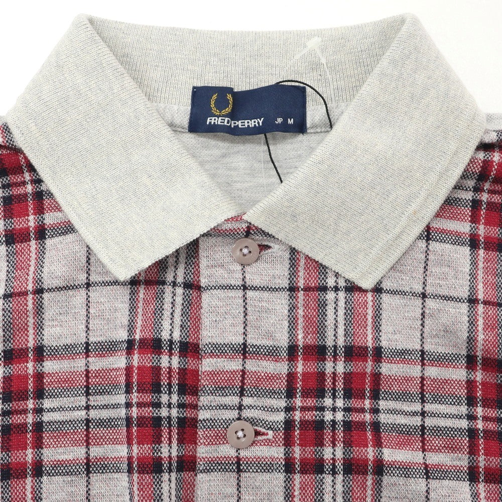 [Used] [Unused] Fred Perry Cotton Pique Check Short Sleeve Polo Shirt Light Gray x Red [M] [Condition Rank S] [Men&