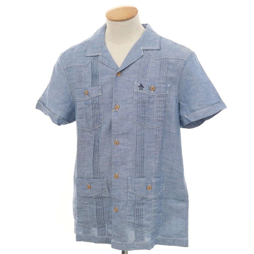 [Used] [Unused] Penguin by Munsingwear Linen Cotton Open Collar Short Sleeve Shirt Light Blue [M] [Condition Rank S] [Men&