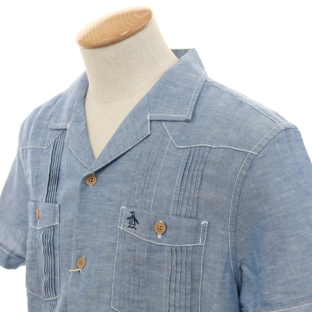[Used] [Unused] Penguin by Munsingwear Linen Cotton Open Collar Short Sleeve Shirt Light Blue [M] [Condition Rank S] [Men&