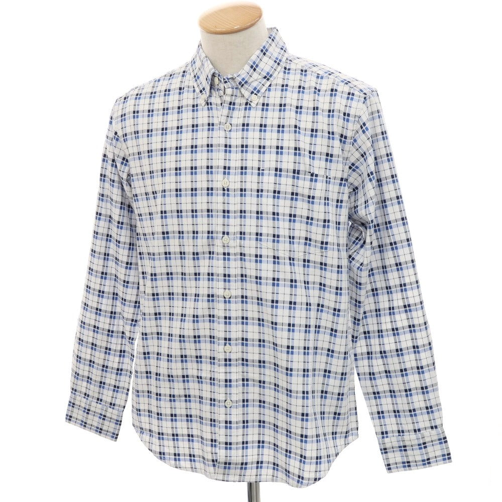 【中古】【未使用】エディー バウアー Eddie Bauer コットン チェック ボタンダウン カジュアルシャツ ホワイトxブルー【 S 】【 状態ランクS 】【 メンズ 】