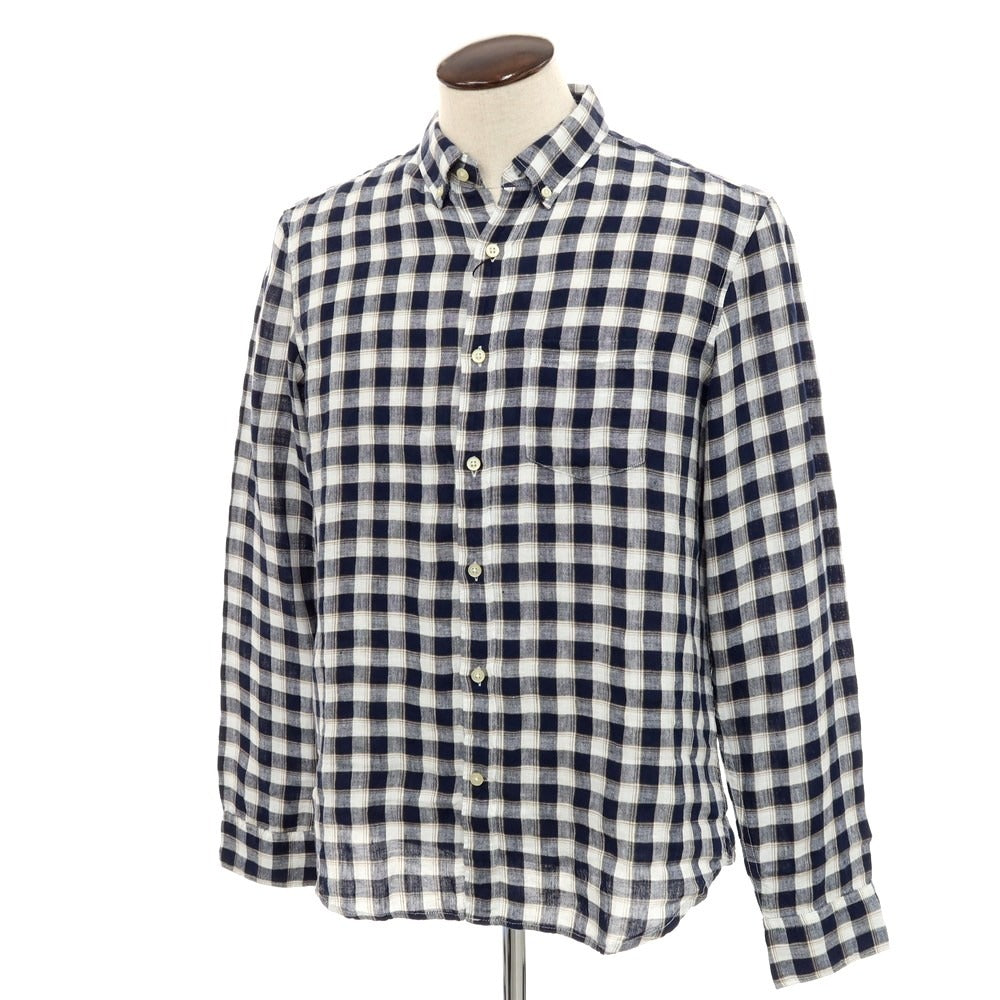 [Used] [Unused] Banana Republic Linen Check Button-down Casual Shirt Navy x White [L] [Condition Rank S] [Men&