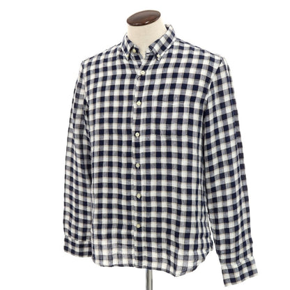 [Used] [Unused] Banana Republic Linen Check Button-down Casual Shirt Navy x White [L] [Condition Rank S] [Men&