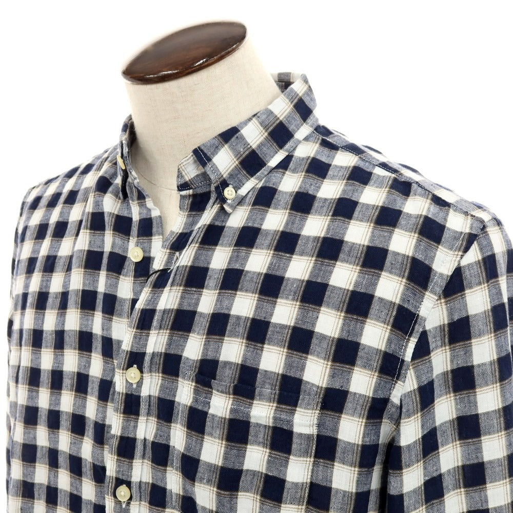 [Used] [Unused] Banana Republic Linen Check Button-down Casual Shirt Navy x White [L] [Condition Rank S] [Men&