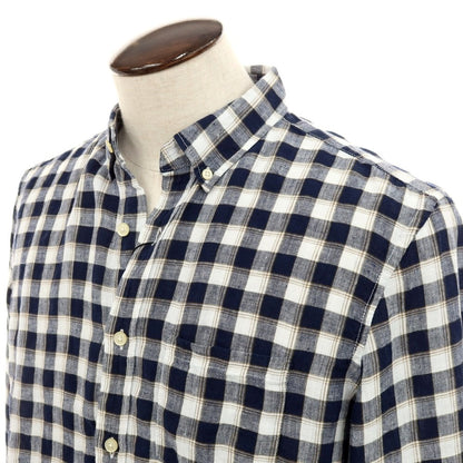 [Used] [Unused] Banana Republic Linen Check Button-down Casual Shirt Navy x White [L] [Condition Rank S] [Men&