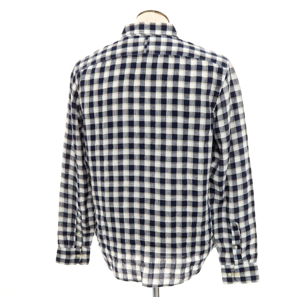 [Used] [Unused] Banana Republic Linen Check Button-down Casual Shirt Navy x White [L] [Condition Rank S] [Men&
