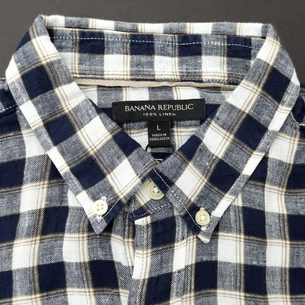 [Used] [Unused] Banana Republic Linen Check Button-down Casual Shirt Navy x White [L] [Condition Rank S] [Men&