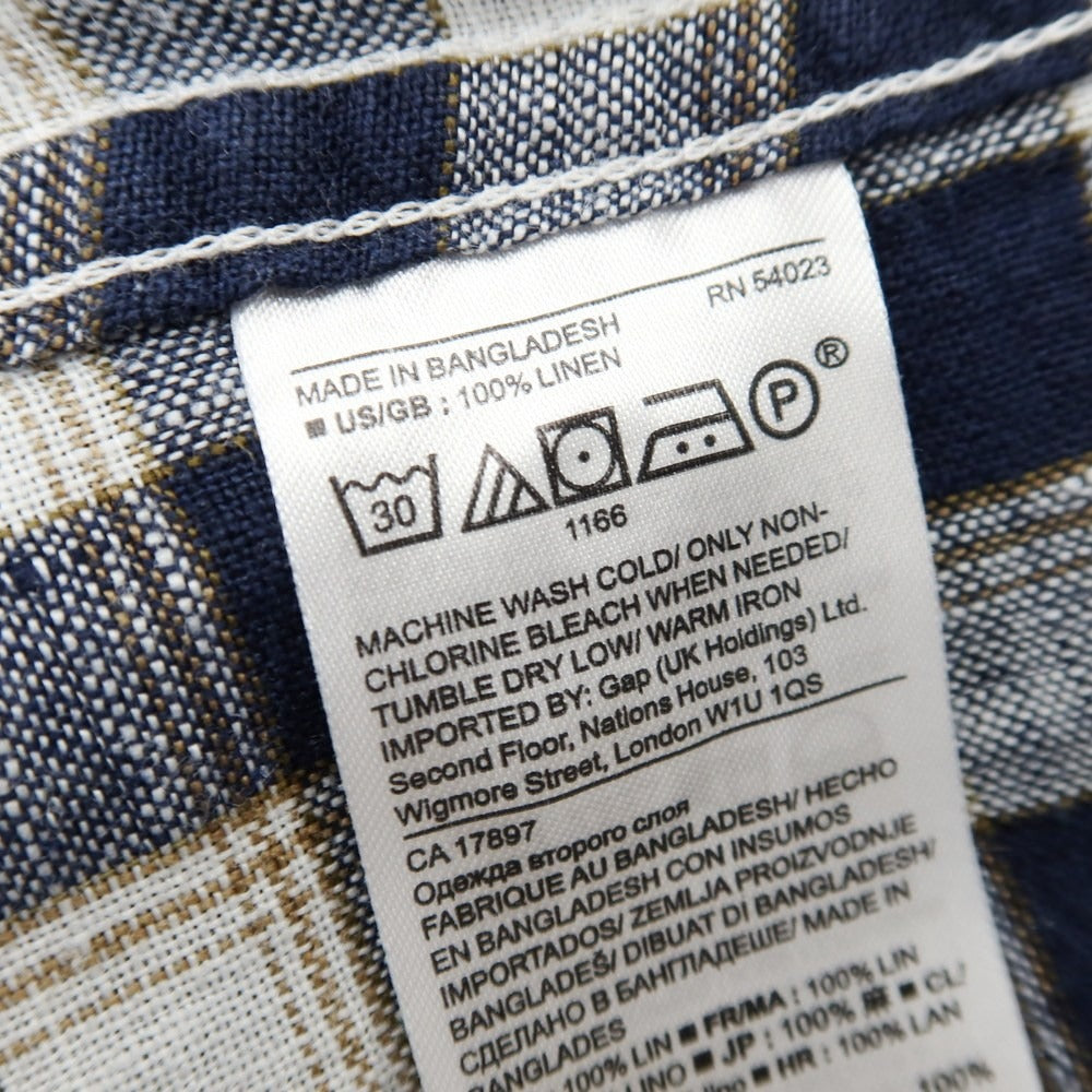 [Used] [Unused] Banana Republic Linen Check Button-down Casual Shirt Navy x White [L] [Condition Rank S] [Men&