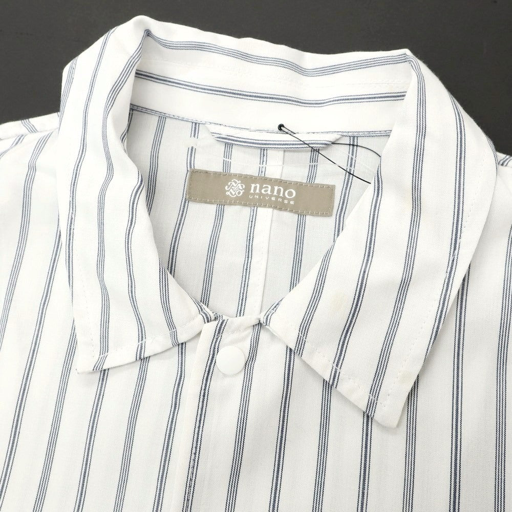 [Used] Nano Universe Rayon Polyester Stripe Easy Care Shirt Blouson White x Navy [M] [Condition Rank B] [Men&