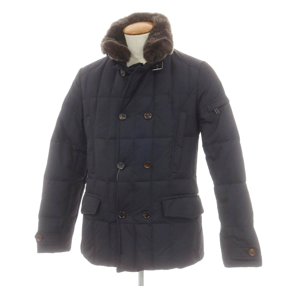 【中古】ムーレー MOORER ポリエステル SIRO-KM ファー ダウンジャケット ネイビー【 46 】【 状態ランクB 】【 メンズ 】