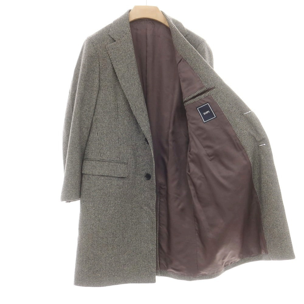 【中古】シップス SHIPS ウールカシミヤ ハウンドトゥース チェスターフィールドコート ブラックxホワイト【サイズM】【 状態ランクB 】【 メンズ 】[DPD]