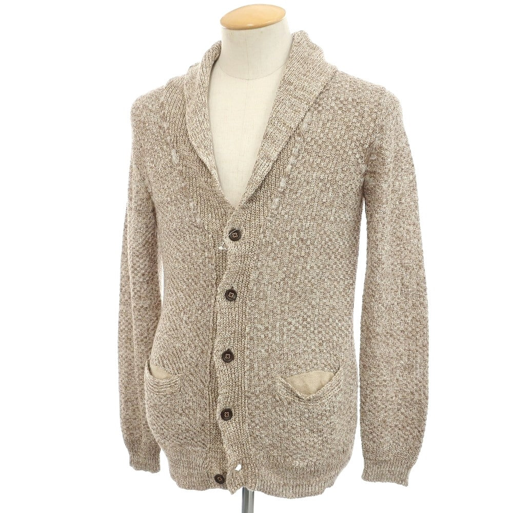 [Used] EDIFICE Linen Cotton Shawl Collar Cardigan Beige x Brown [44] [Condition Rank B] [Men&